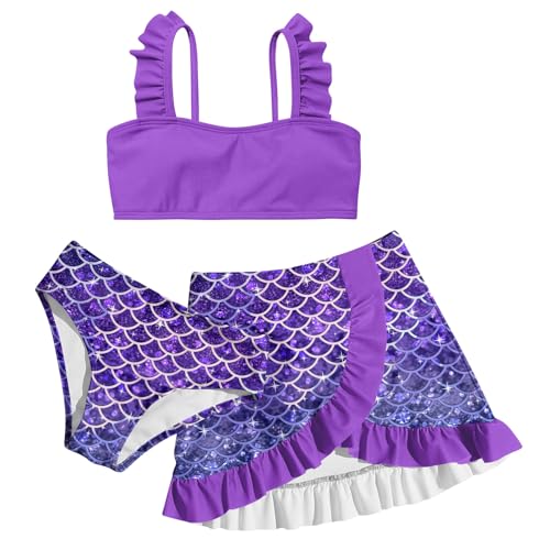 Image of ALISISTER Girls Swimsuit 3 Piece Bathing Suits Summer Bikini Tankini Sets with Cover Up Skirt for 4-12 Years