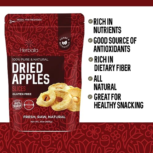 Herbaila Dried Apples 1Lb, Apple Slices. Chewy Soft Dried Apples No Sugar Added thumb #4