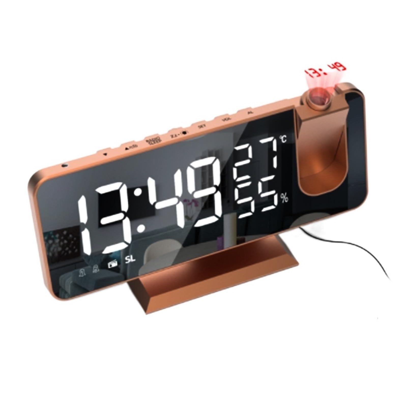 KOESRXNQW FM Radio LED Digital Smart Alarm Clock Watch Table Electronic Desktop Clocks USB Wake Up With 180° Time Projection Snooze Clear Projection(Rosegold)