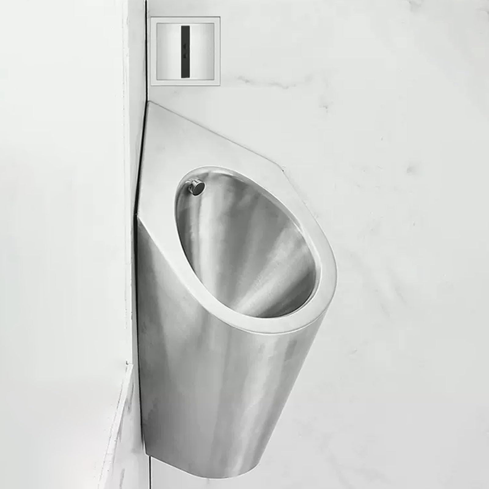 OTQEFTN 304 Stainless Steel Urinal, Men's Corner Urinal Troughs with Sensor Flush Valve, Washout High-Efficiency Urinal, for Schools, Hospitals