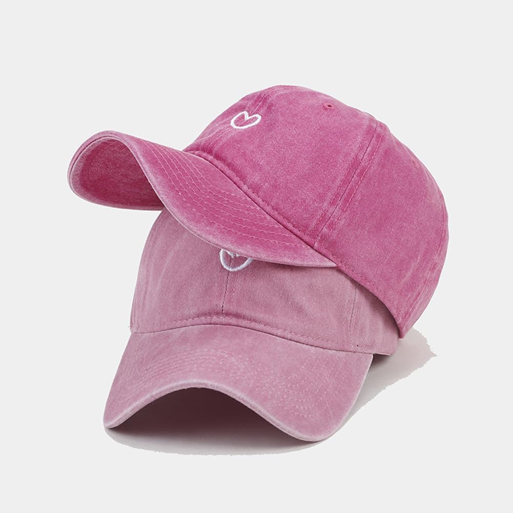 Cute Heart Hats for Women Vintage Washed Cotton Embroidered Baseball Cap Adjustable Low Profile Dad Hat - Image 5