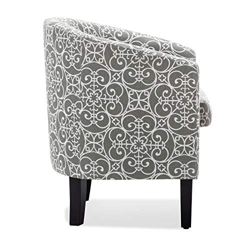 Image of BELLEZE Accent Barrel Chair, Linen Round Chair Club Tub Sofa Corner Chair with Flared Legs and Cozy Soft Padding for Living Room Bedroom Waiting Room - White & Gray