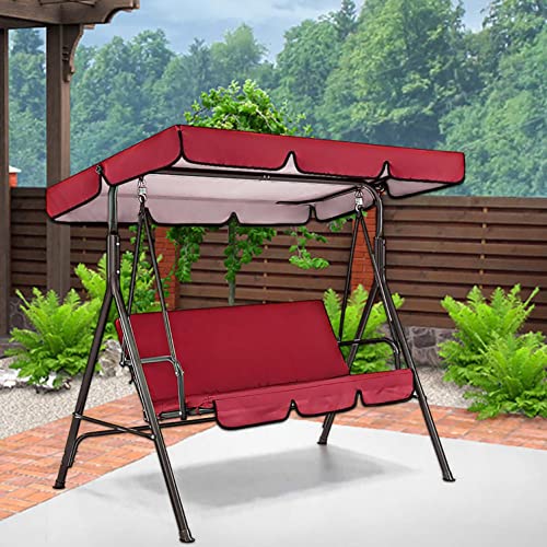Swing Canopy Chair Cover Sets Waterproof 3-Seat Outdoor Patio Backrest And Canopy Porch Swing Glider Chair Garden Swing Seat Replacement Sunscreen Uv Protection Swing Seat Cushion Cover (Red 64.5“) #TOP6