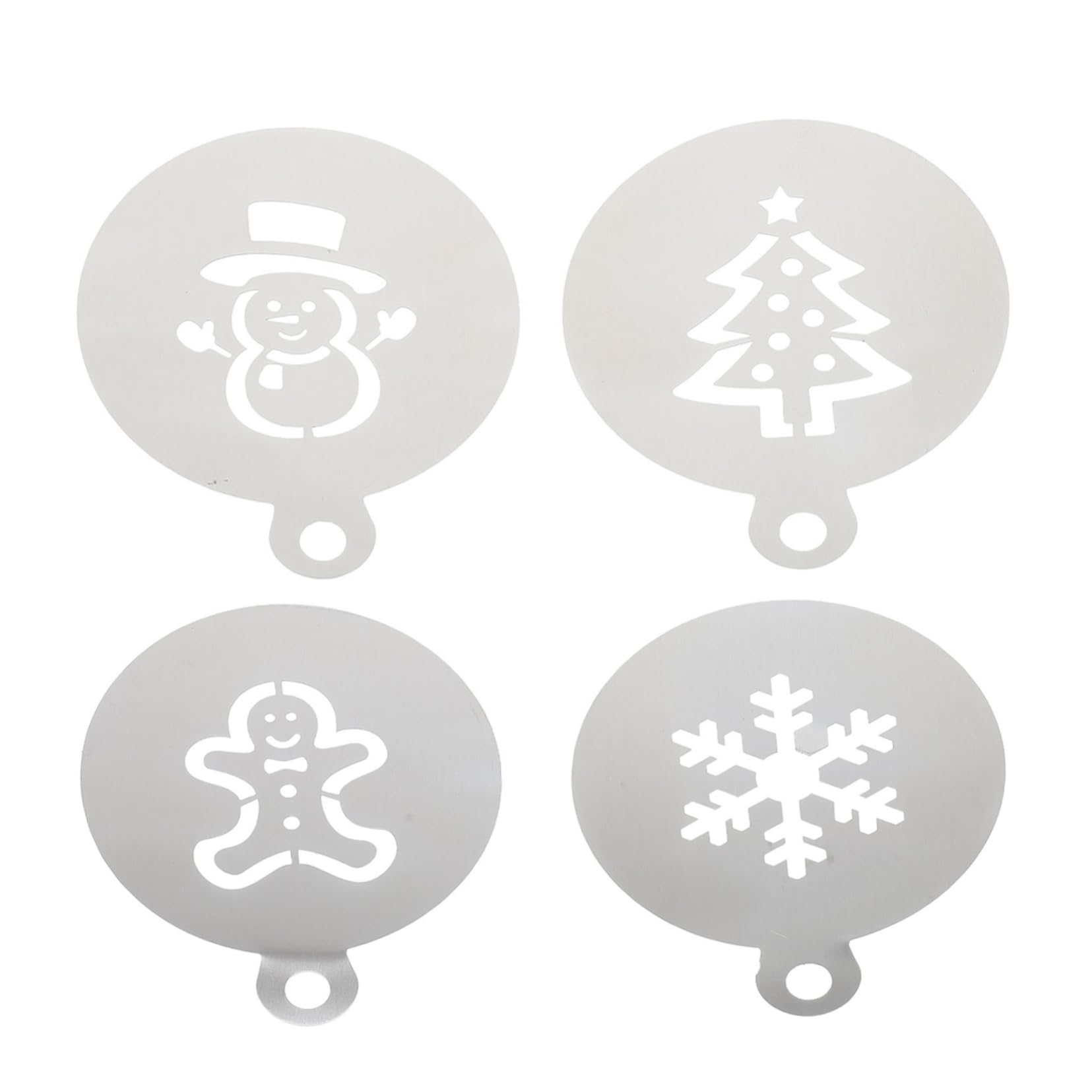 TOPPERFUN 4Pcs Christmas Cake Stencils Easy to Use Baking Templates for Coffee Decorating Gingerbread Man Snowflake Snowman Christmas Tree Designs for Desserts and Festive