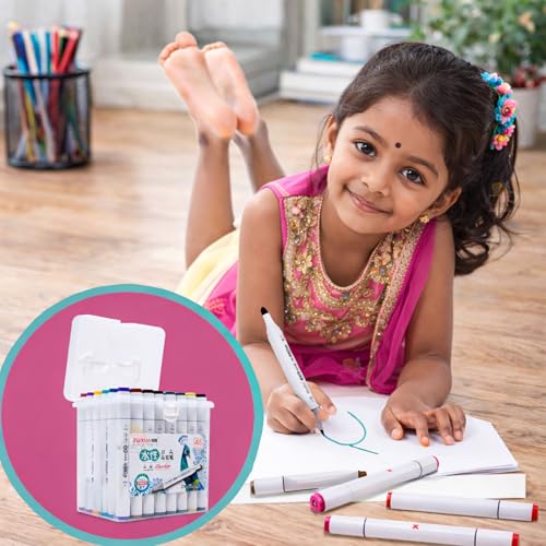 Image of WISHKEY Set of 24 Dual Tip Double Sided Art Marker Pens For Drawing and Sketching, Dry Smudge Proof Markers, Stationery Items for Kids and Adults, 8+ Years (Pack Of 24, Multicolor)
