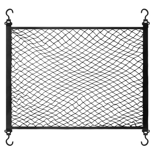 Filet Coffre Voiture, Filet Rangement Voiture, Taille du Filet de Coffre de Voiture 100X60cm avec 4 Grands Crochets, Extensible à 140X100cm, Convient à la...