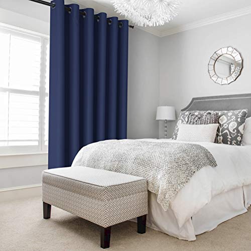 Image of DWCN Total Privacy Room Divider Blackout Curtain - Thermal Curtains for Patio Door, Living Room, Bedroom Partition and Shared Office Space, 1 Grommet Curtain Panel, 8.3ft Wide x 7ft Tall, Navy Blue