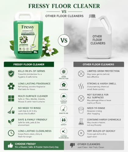 Image of FRESSY Disinfectant Floor Cleaner Liquid 5L - Jasmine Bloom Multi-Surface Cleaner for Bathroom, Tiles, Marble, Granite & Mosaic | Kills 99.9% Germs | Long Lasting Fragrance