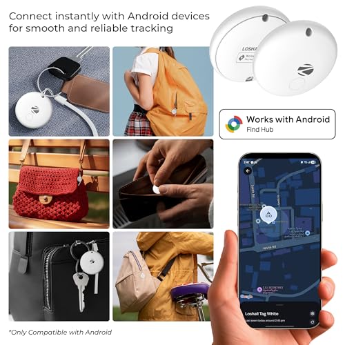 Image of Zebronics Smart Finder Tag (Android Only), Google Find Hub Compatible, Ring to Find, Lost Mode & Real Time Item Tracking, Quick Setup, 1 Year Battery Backup, Lanyard Included (Loshall Tag, White)