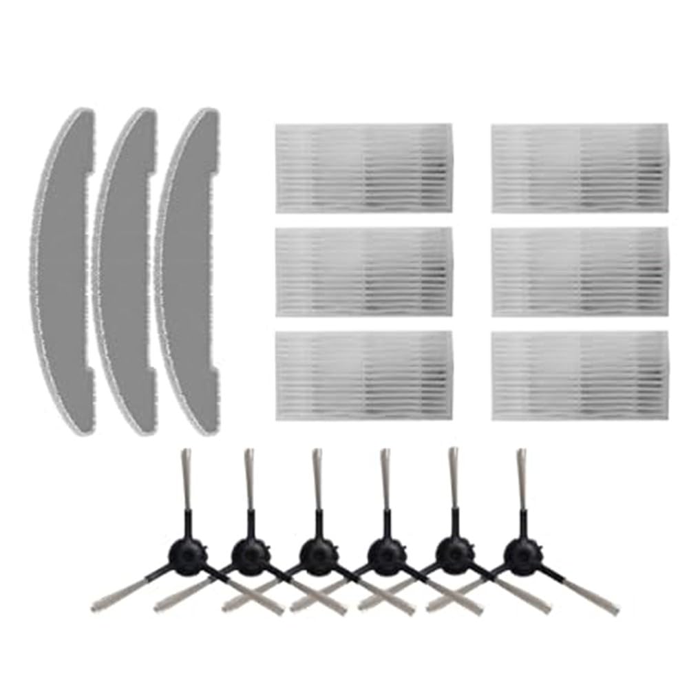 FUBESK Vexilar - Kit de trapeador con filtro de cepillo lateral para Cleanova para W7 W11, 6 cepillos, 6 filtros, 3 paños de repuesto, piezas de repuesto para aspiradora robot, accesorio para