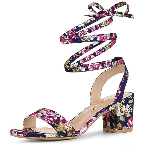 Allegra K Women's Block Heel Sandals Lace Up Heels
