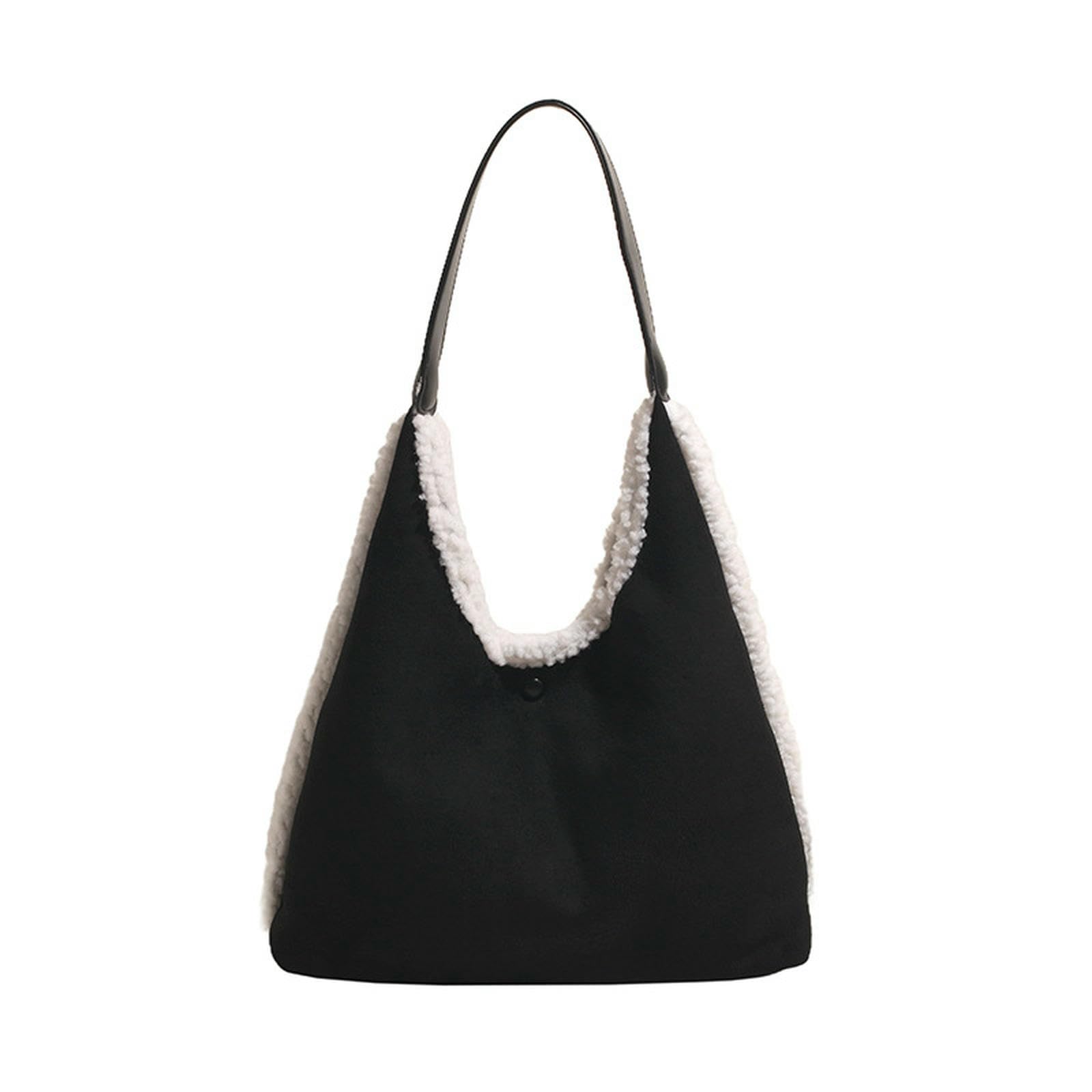 Damentaschen Wildleder-Handtasche, Damen-umhängetasche Mit Lammwolle, Vintage-Tragetasche Aus Weichem Plüsch, Elegante Hobo-Tasche-schwarz