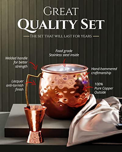 B. Weiss Moscow Mule Copper Mugs, Set Of 4 Brass Handle Copper Cups For Drinking, Each Mug Is Handcrafted - Food Safe (Copper Plated Stainless Steel) (Set Of 4) #TOP1