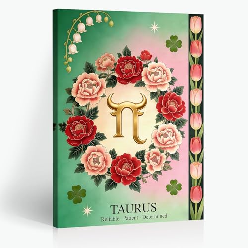Soft Pastel Taurus Zodiac Wall Art – Gentle Floral Peony/Tulip