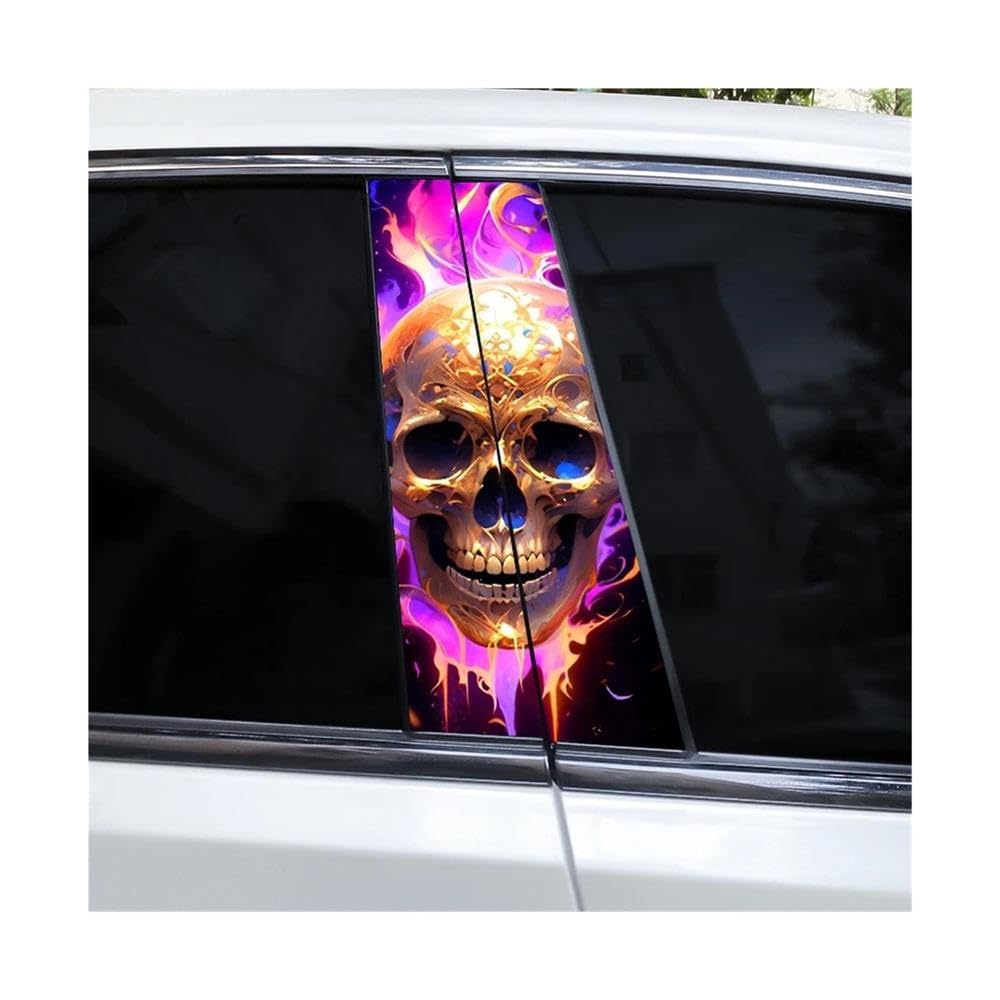 Bertdcx H 2Pcs Smoking Skull Car B Pillar Waterproof Decal Diy Car Door Pillar Vinyl Sticker Auto Parts(H)