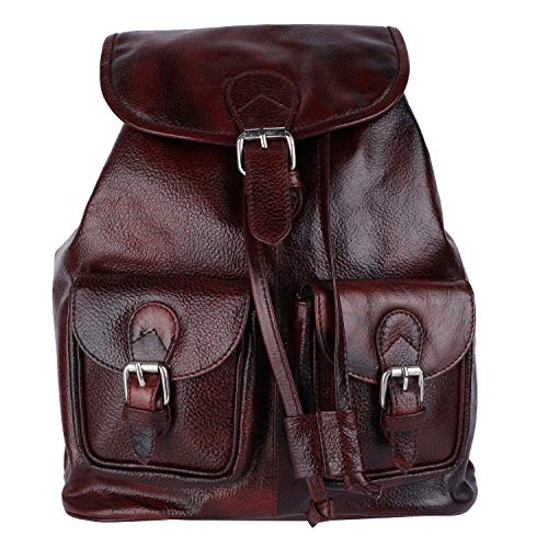 Mochila unisex de cuero puro moda cordón escuela bolsa