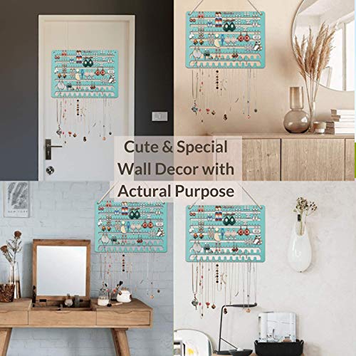 Wooden Jewelry Organizer Wall Mounted, Hanging Jewelry Organizer Earring Organizer Necklace Holder Bracelet Holder Over the Door, Jewelry Holder for Earrings, Necklaces &Rings