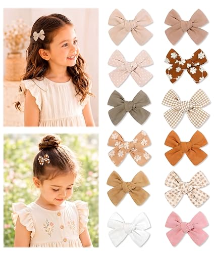 Baby Girl Hair Clips Set, 12 Pcs Hair Bow Barrettes Handmade Accessories, Baby Bows Alligator Clip for Little Girls Babies Newborn Infant Toddlers Child Kids
