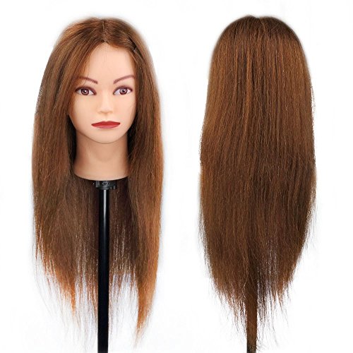 Tête à Coiffer Mannequin dExercice Coiffure - 100% Cheveux Naturel Pour Etude Professionnel dans la Cosmétologie - 66cm Brun - Besmall