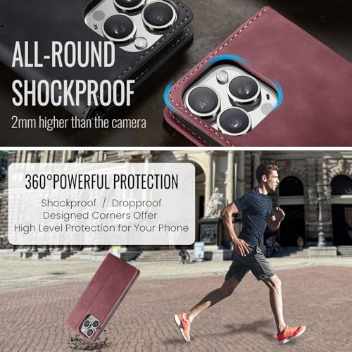 Étui portefeuille iPhone 16 Pro antichoc anti-rayure rouge - 5