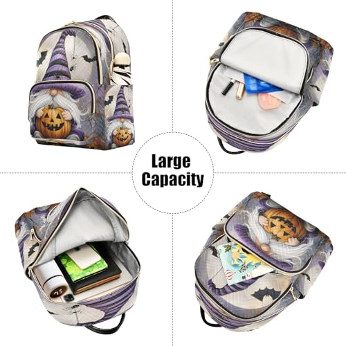 Image of ALAZA Gnome Bat Moon Leaf Pumpkin Halloween Women Backpack Purse Ladies Fashion Shoulder Bag Daypack Travel Bag 10L