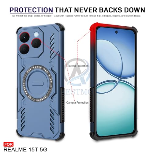 Image of AESTMO Back Case Cover for Realme 15T 5G | Magnetic Case with Built-in Metal Ring | Compatible with MagSafe Accessories | Shockproof Hybrid (PC + TPU) (Blue)