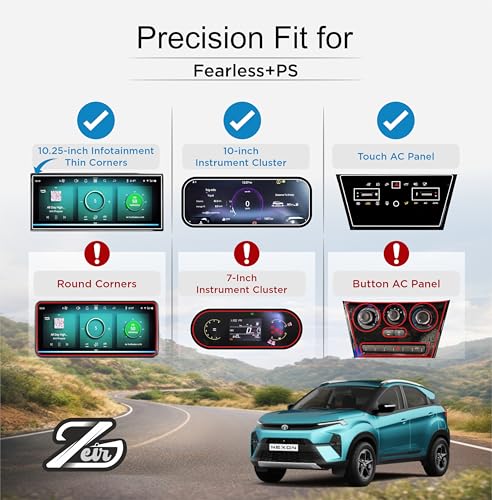 Image of ZEIR [4 PACK Screen Protector For TATA NEXON 2026 Fearless + PS, DK & RDK-10.25 INCH INFOTAINMENT (Thin Corners) + 10.25 INCH INSTRUMENT CLUSTER + STEERING + AC GUARD Accessories [Not Tempered Glass]
