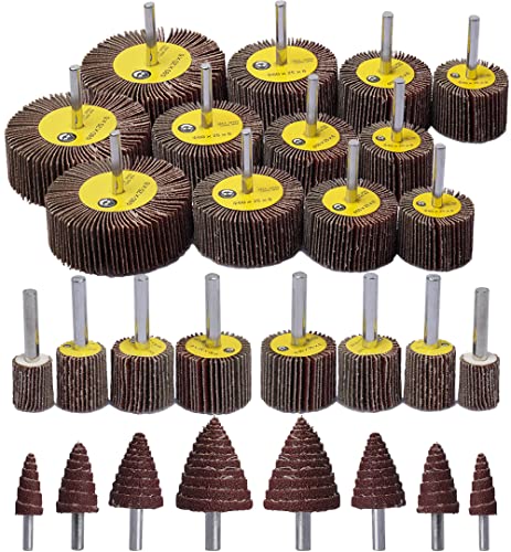 Abrasive Flap Wheel Sander Set,28 Pack 80 Grit 1/4" Shank Mounted Aluminum Oxide Cone Shape Abrasive Sandpaper Flap Sanding Wheel for Removing Rust and Polishing -  Ielek Official