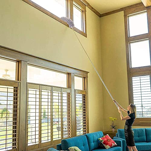 Image of Microfiber Duster with Extension Pole(Stainless Steel) 30 to 100'', with Bendable Head, Extendable Long Duster for Cleaning Ceiling Fan, High Ceiling, Keyboard, Furniture Cars Gray