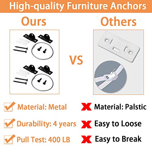 2 Pack Anti-tip Wall Anchor Kit Metal Furniture Anchors for Baby Proofing, Earthquake Tip Resistant Furniture Brackets, Furniture Secure Straps for Dresser Cabinet Bookshelf