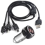 Bling Car Charger Accessories Set,Rhinestone Dual USB Car Chargers + Bling 3 in1 Nylon Braided...