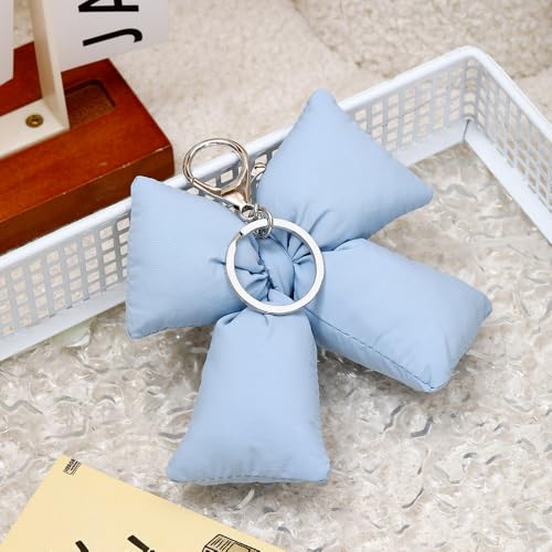Image of Pink Bow Keychain Bag Charms Y2K Bowknot Plaid Keychains Coquette Aesthetic Purse Handbag Backpacks Charms (Blue)