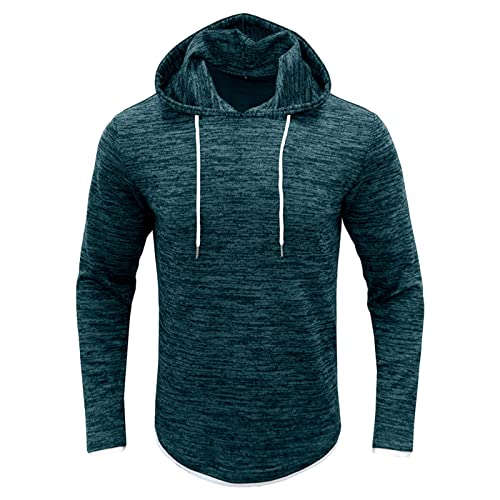 Mens Fashion Athletic Hoodies Sport Workout Long Sleeve Sweatshirt Casual Solid Color Fleece Pullover Hoodie (Medium,Blue)