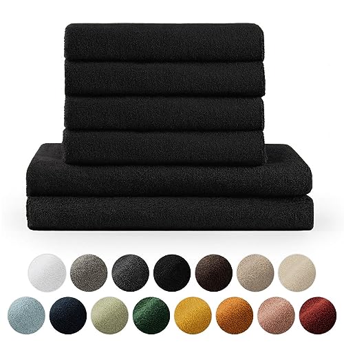 Blumtal Premium 6-TLG. Frottier Handtücher Set mit Aufhängschlaufen – 100% Baumwolle Oeko-TEX Zertifiziert, Weich, Saugstark – 2X Badetuch (70×140 cm), 4X Handtuch (50×100 cm), Schwarz., 20.99