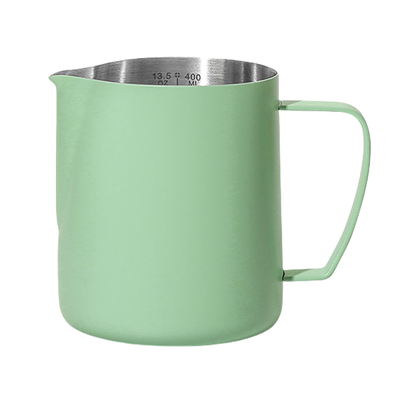 Pasdrucn 400ml Coffee Milk Frother Jug for Coffee Machine, Stainless Steel Milk Jug for Coffee Machine, 304 Stainless Steel Milk Pitcher Cup, Milk Frothing Jug for Making Coffee (Light Green)