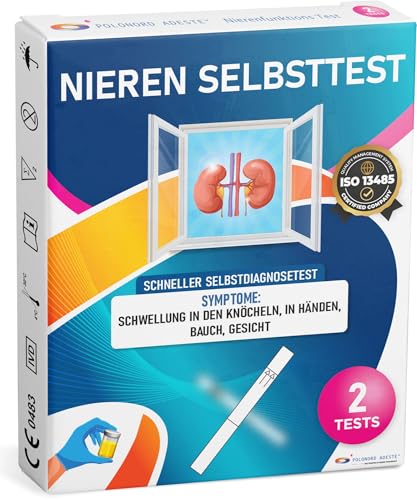 ADESTE NIEREN SELBSTTEST – Schneller Nierentest Zuhause Zum Nachweis Von Albumin Im Urin. Packung mit 2 Tests