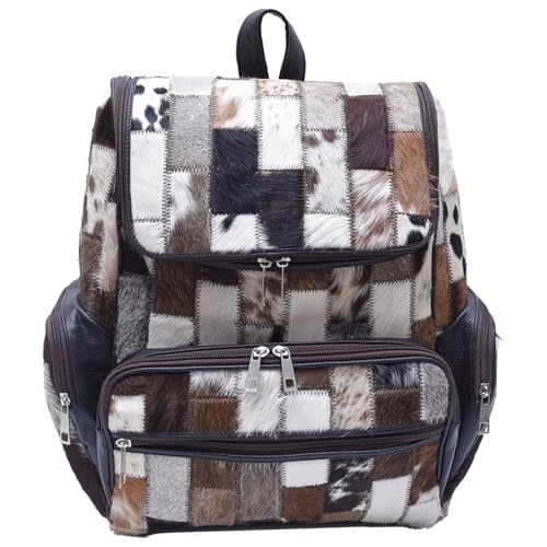 CHAYELL Real Cowhide Backpack for Women Men - Patchwork Hair-On Genuine Full Grain Leather Backpack Laptop Sleeve, 5 Pockets Spacious, Compartment & Sturdy Zippers - Individual Style Cowboy Diaper Bag2
