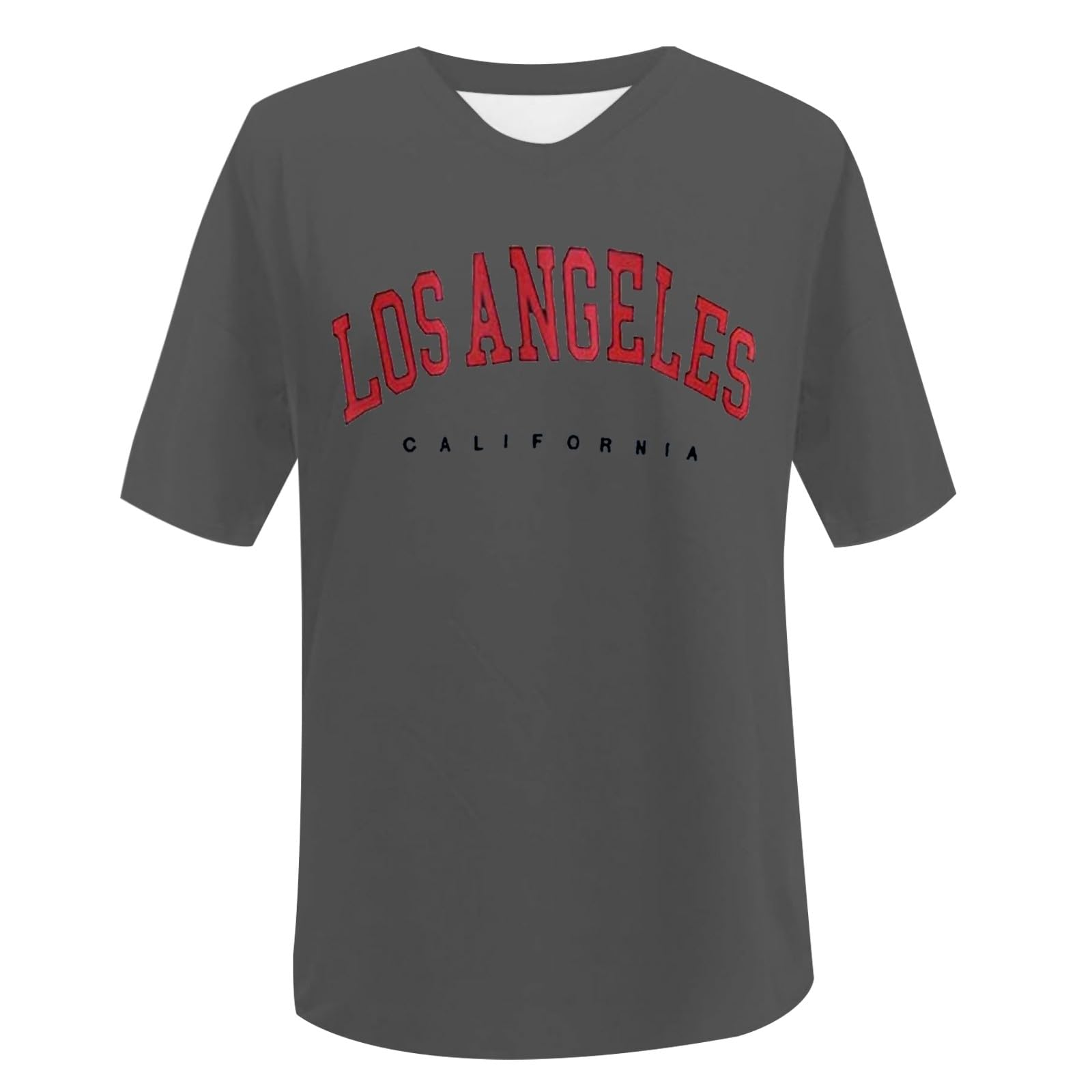 Oversize T Shirt Women's Print Short Sleeve Round Neck Vintage V Neck Tops Casual Loose Basic Summer Tee (Grey-B, S)