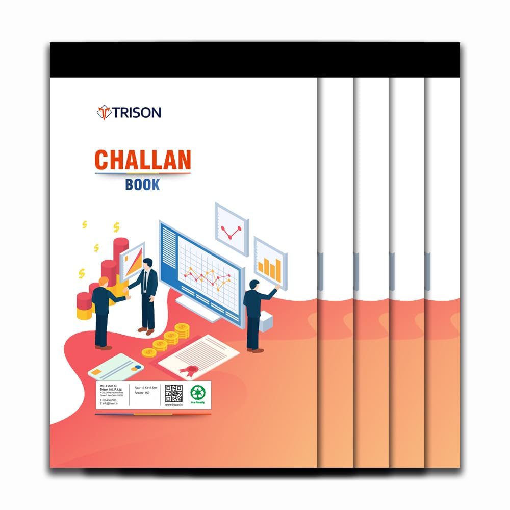 Trison Challan Book | 10.5x16.5 cm | 150 sheets (50 Printed + 50 Printed 2nd copy + 50 Plain) | Free carbon inside | Pack of 5-image-27