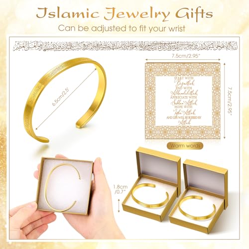 Eid Al Adha Ayatul Kursi Bracelets Bulk for Women Men Eid Mubarak Bracelets Gift Islamic Muslim Jewelry Allah Open Bangle Arabic Calligraphy Cuff Bangle with Box for Islam Party Favor2