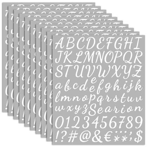 10 Sheets Small Letter Stickers - 1 Inch Handwritten White Vinyl Self Adhesive Alphabet Number Stickers Stick on Letters for Arts Crafts Outdoor Sign Wall Mailbox Windows Doors Car Poster Board
