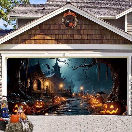 Pancarta para puerta de garaje de Halloween resistente a la decoloración con ojales 6