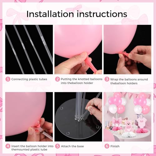 Image of 6 Set Pink Baby Shower Decorations Pink Balloon Centerpiece for Tables with Balloons Stand Kit for Baby Girl Princess Birthday Wedding Bridal Shower Graduation Mother's Day Party Decorations