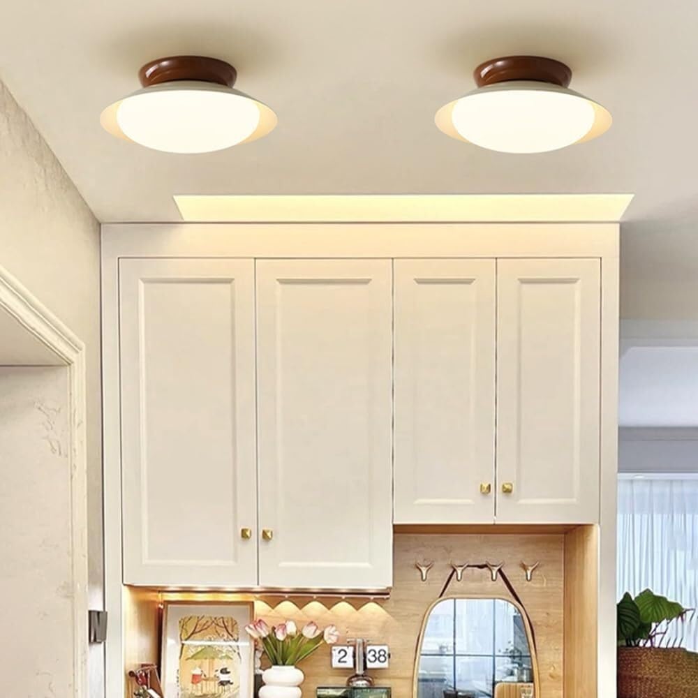 Semi Flush Mount Ceiling Light, Vintage Kitchen Close to Ceiling Light Fixture, Acrylic Iron Modern Lighting for Hallway Bathroom Bedroom Porch Entryway(Beige), HLKJEJDW-FSXS-7913