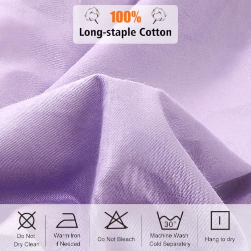 Image of Lirex Fitted Sheet, King Size 100% Cotton 300 Thread Count Soft Breathable Fitted Sheet, Light Purple