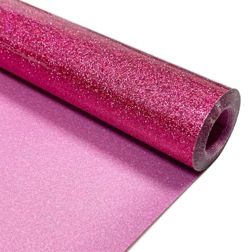 Image of Rose Red Glitter Heat Transfer Vinyl 12 inch x 8 ft HTV for Shirts, Glitter Iron on HTV for All Cutter Machine - Easy to Cut & Weed for Heat Vinyl Design (Hot Pink)