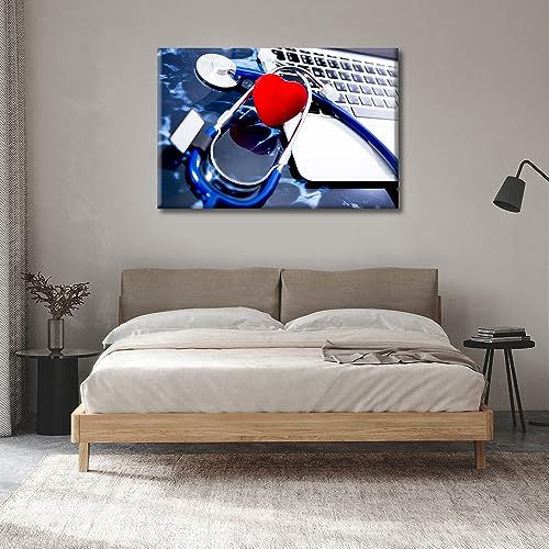 Image of Medical Stethoscope on Film X-Ray Wall Painting 1 Panels Medical Instrument Canvas Wall Art Laboratory Wall Art for Living Nosocomium Giclee Print Stretched and Framed Ready to Hang (24 inchWx36 inchH)