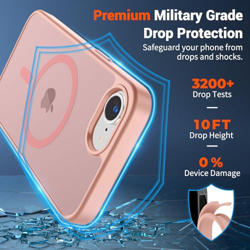 Image of SUPFINE Magnetic for iPhone 17e Case /iPhone 16e Case (Compatible with MagSafe)(Military Grade Drop Protection) Slim Translucent Matte Shockproof with Anti-Fingerprint Phone Case,Pink