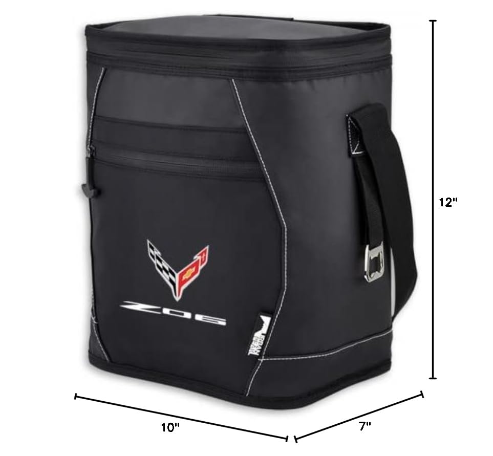 Image of C8 Z06 Corvette Waterproof Soft Cooler - Top-Loading Travel Ice Chest Thick Foam Insulation - Black (12 Can)