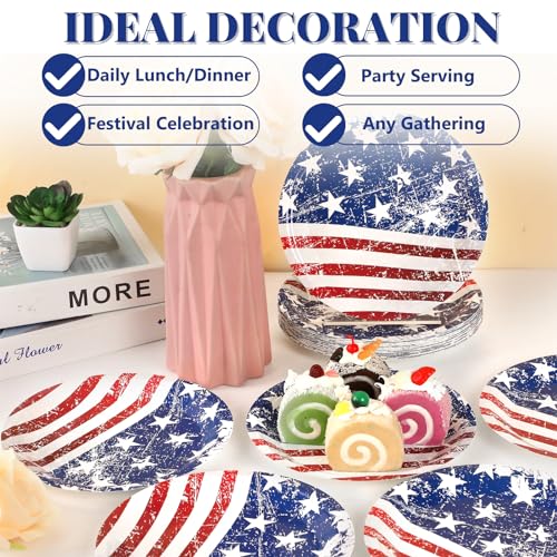 Image of Qyeahkj 48 Pcs 4th of July Party Plates Independence Day Disposable Paper Dessert Plates Supplies for American Flag Party Plates Dessert Plates Tableware Decorations
